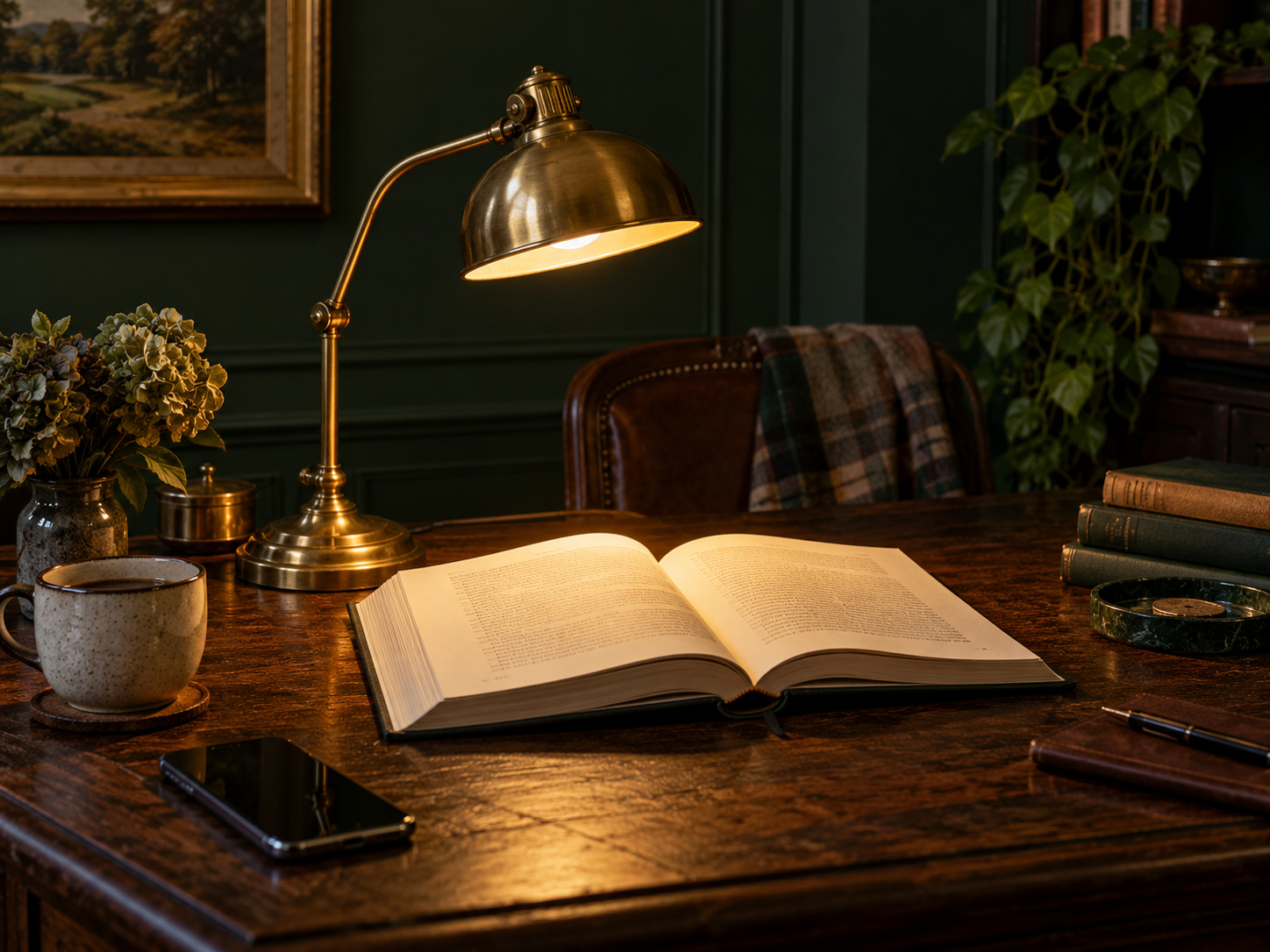 A reading lamp over an open book